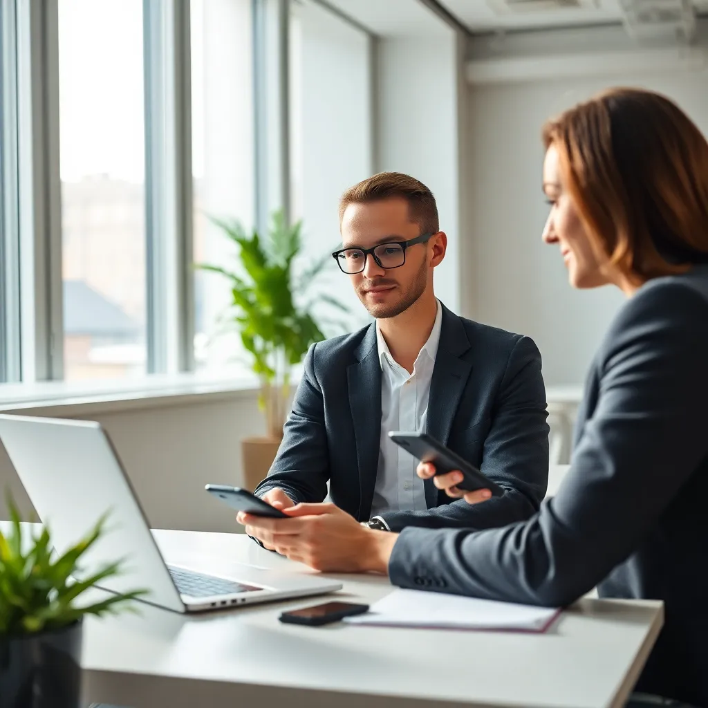 Nederlandse professional die productiviteitsapps gebruikt op laptop en smartphone
