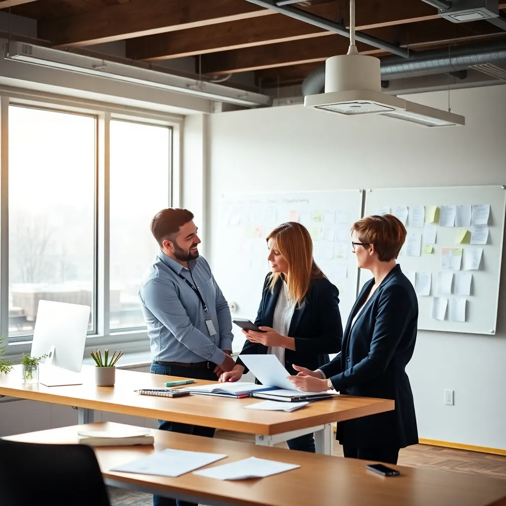 Nederlands team dat tijdsblokken bespreekt tijdens een staande vergadering met visuele planning op whiteboard